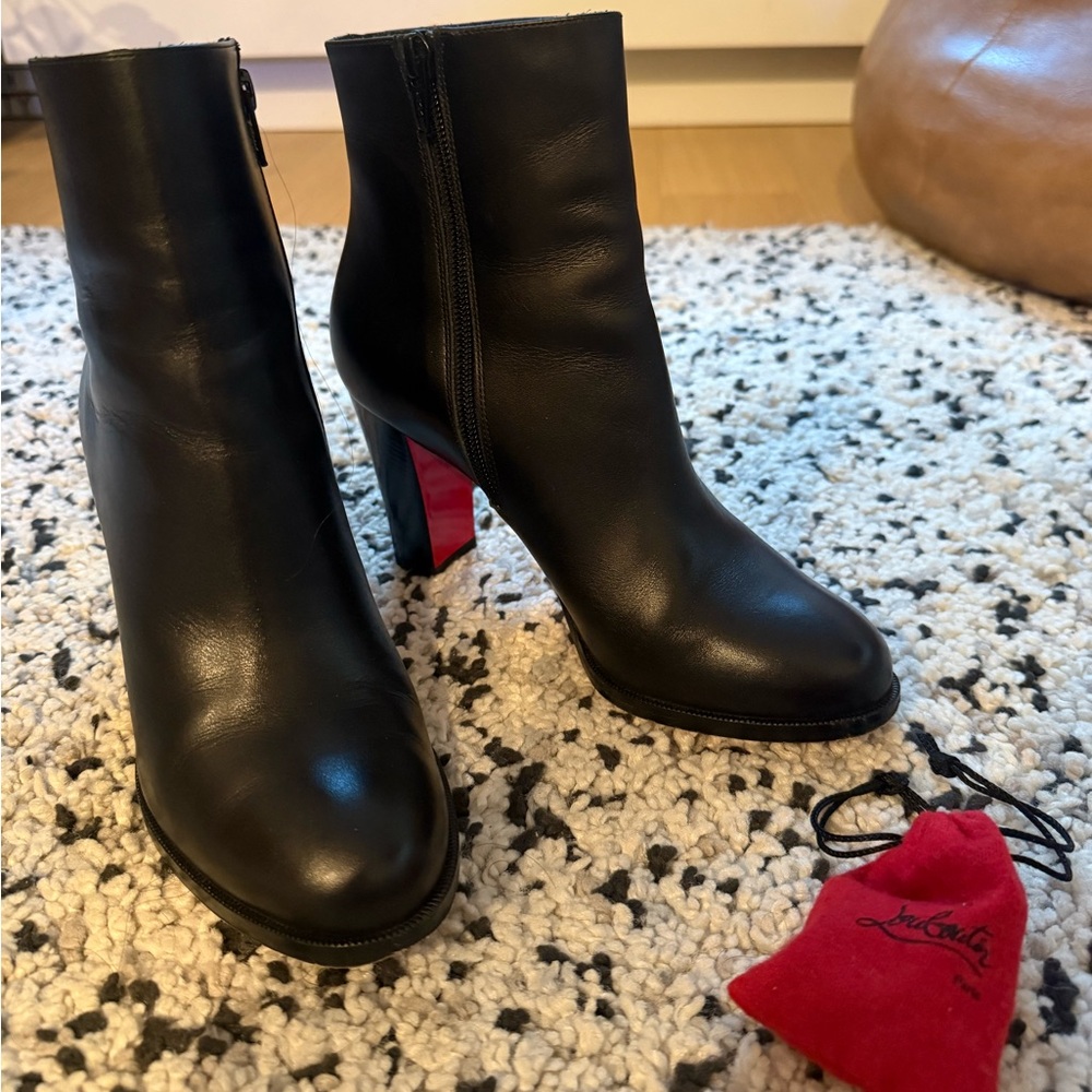 Christian Louboutin Adox 85 Black Calf
Leather Ankle Boots -Size 36.5